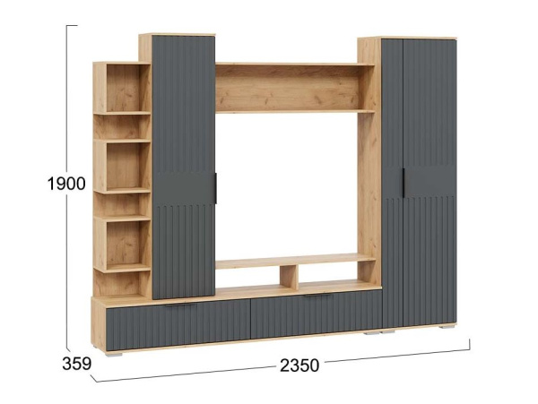 Стенка в гостиную Моника Дуб Крафт / Графит Матовый