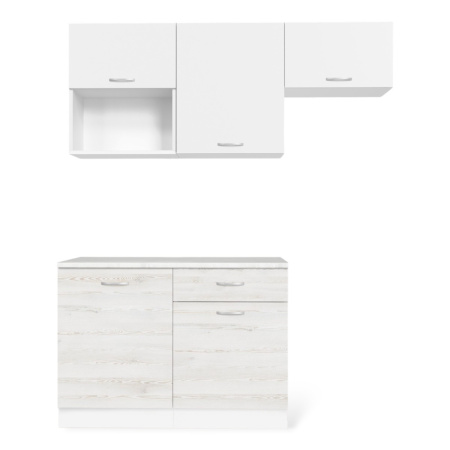 Кухонный гарнитур Темпо №3 Белый/Сосна Лофт/Белый жемчуг/Олива (без мойки) 1,2 м