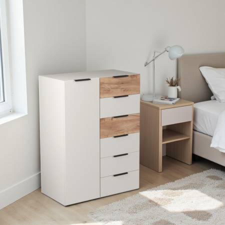 Комод Севиль 1 дв.6 ящ/Кашемир/Дуб крафт