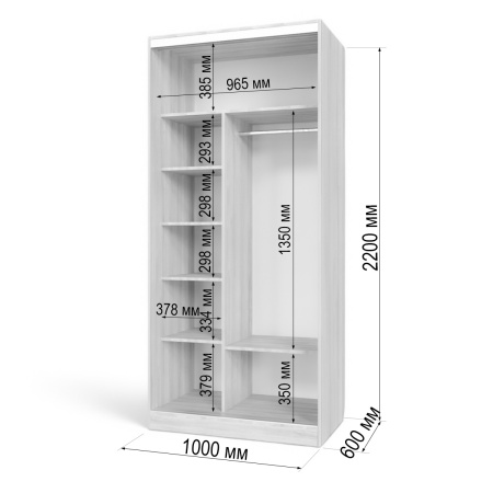 Шкаф-купе Клэр с зеркалом 1000х600х2200 Дуб Сонома