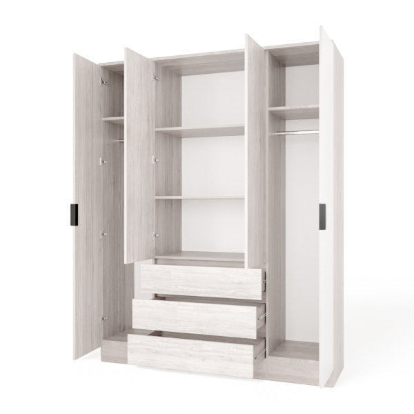 ВЕНСЕН Шкаф 4-х дв, 3 ящ/Стандарт-Зеркало/Сосна Лофт