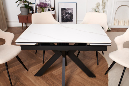 Стол Сумо-1С NEW 110х70 (+25+25) (царга Чёрный/МДФ+PVC Чёрный/White marble),нога №125Q черный