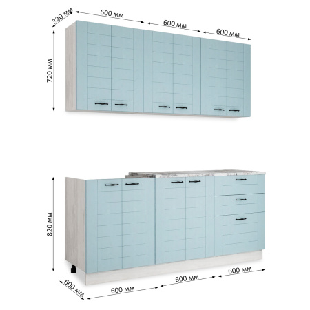 Кухня СОНЕТ  1,8  м  Сосна ЛОФТ / Дуб БИРЮЗА  (столешница Альберика+Планка) 